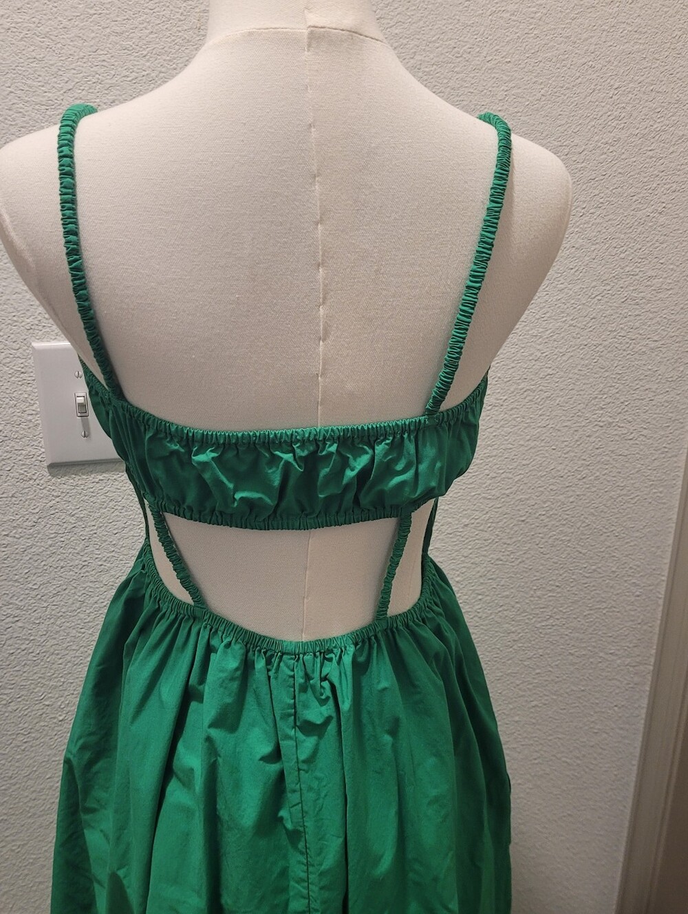 Topshop Emerald Green Cutout Midi Dress US 2 100% Cotton Pockets Travel Summer - Picture 4 of 8